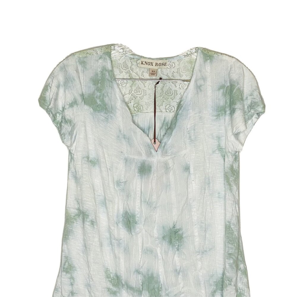 Brand New Women's Short Sleeve V-Neck Tie-Dye T-Shirt - Knox Rose Green S - Picture 2 of 3